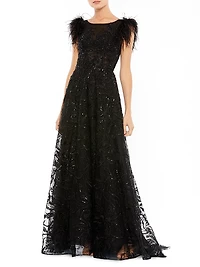 Feathered A-Line Gown