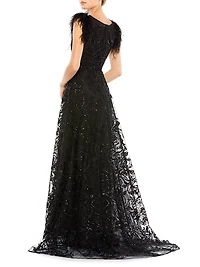 Feathered A-Line Gown