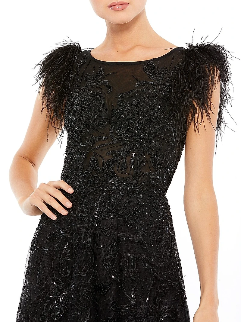 Feathered A-Line Gown