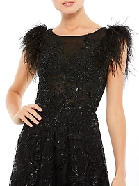 Feathered A-Line Gown