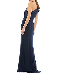 One-Shoulder Draped Jersey Sheath Gown