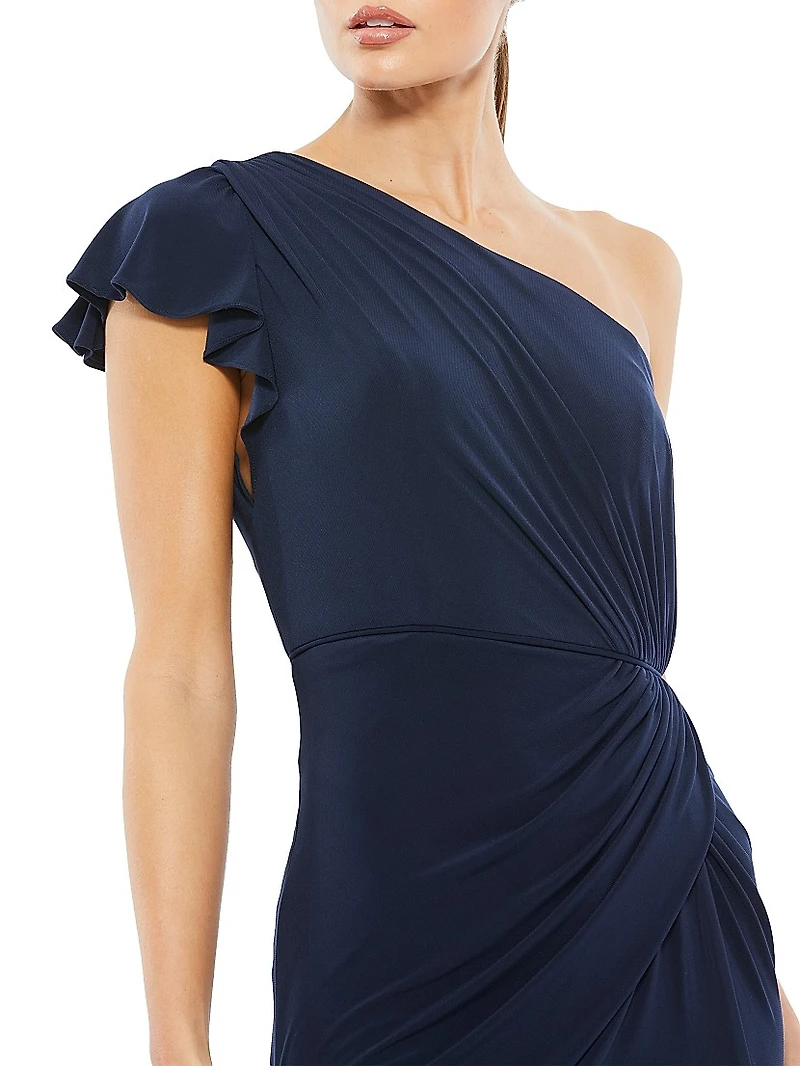One-Shoulder Draped Jersey Sheath Gown