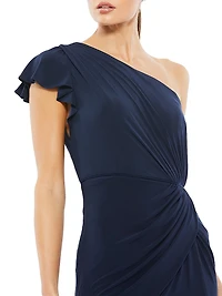 One-Shoulder Draped Jersey Sheath Gown