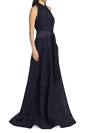 Floral Lace Collared A-Line Gown