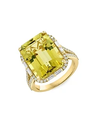 14K Yellow Gold, Diamond & Lemon Quartz Ring