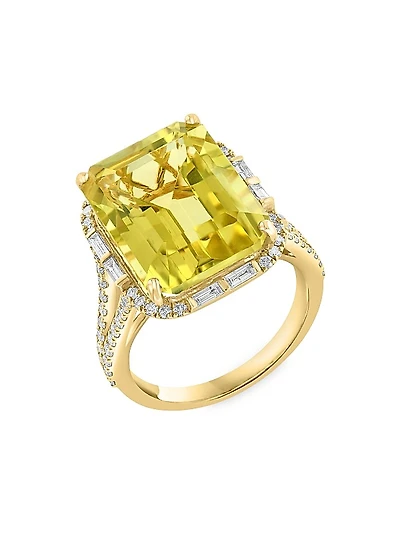 14K Yellow Gold, Diamond & Lemon Quartz Ring