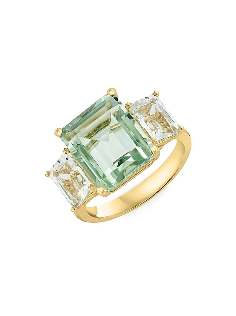 14K Yellow Gold, Green Amethyst & White Topaz Ring
