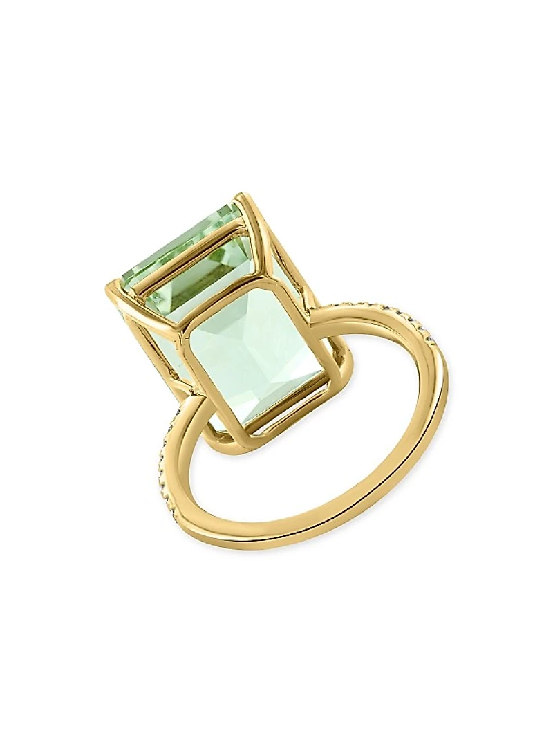 14K Yellow Gold, Green Amethyst & Diamond Ring