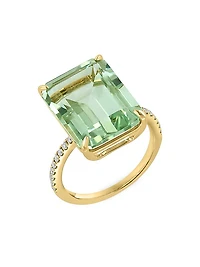14K Yellow Gold, Green Amethyst & Diamond Ring