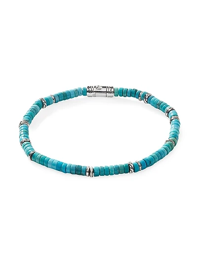 Chain Classic Sterling Silver & Turquoise Beads Bracelet