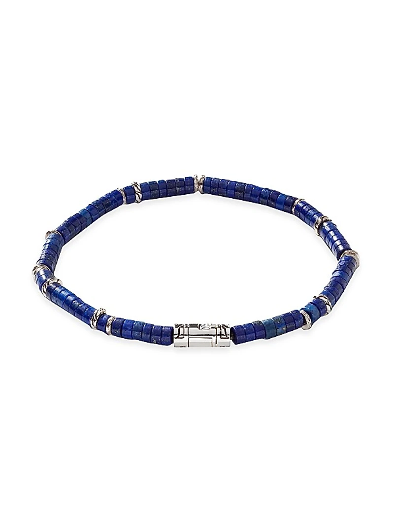 Chain Classic Sterling Silver & Lapis Lazuli Bead Bracelet