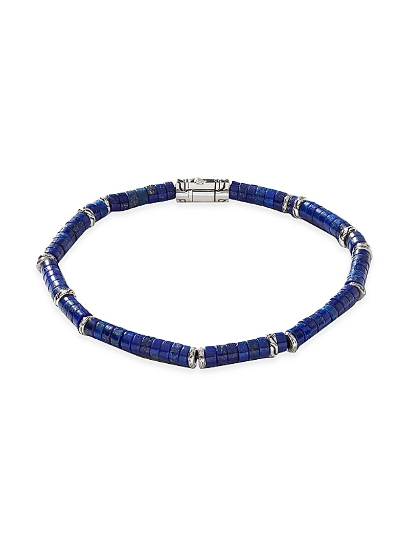 Chain Classic Sterling Silver & Lapis Lazuli Bead Bracelet