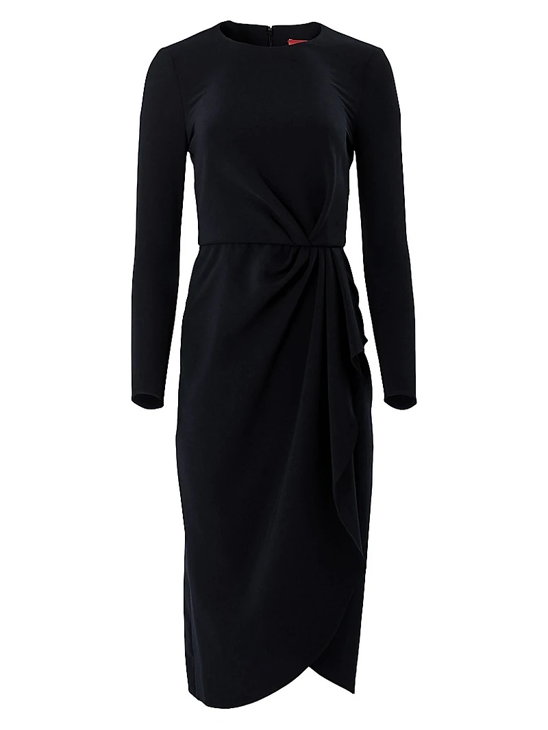 Draped Long-Sleeve Midi Dress