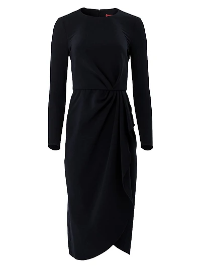 Draped Long-Sleeve Midi Dress