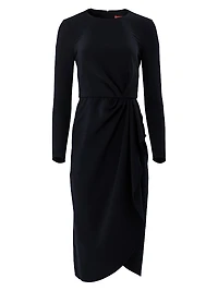Draped Long-Sleeve Midi Dress