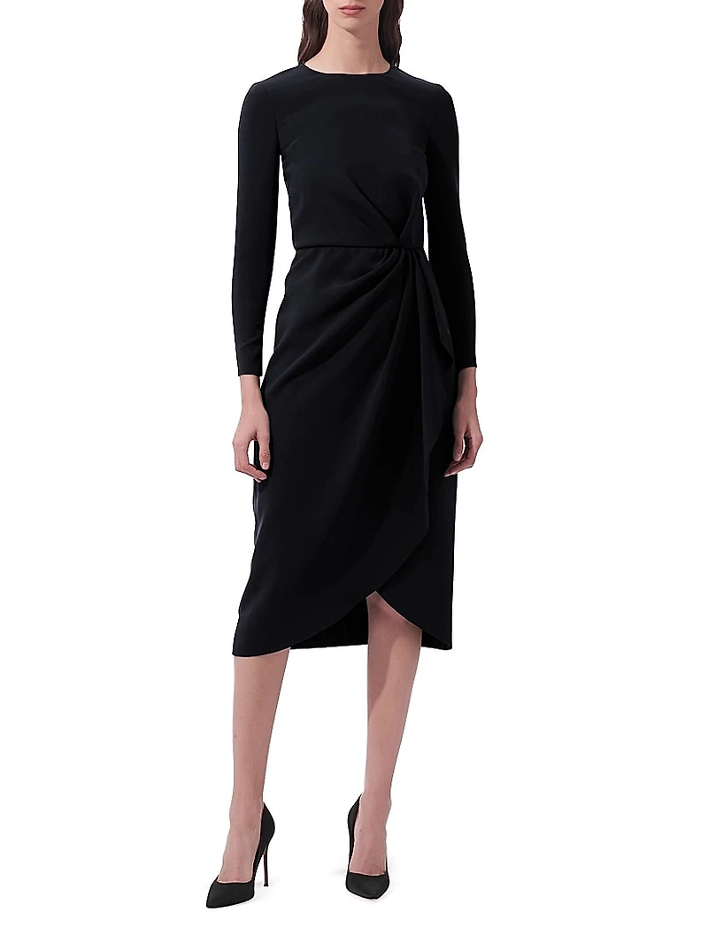 Draped Long-Sleeve Midi Dress
