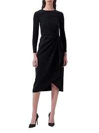 Draped Long-Sleeve Midi Dress