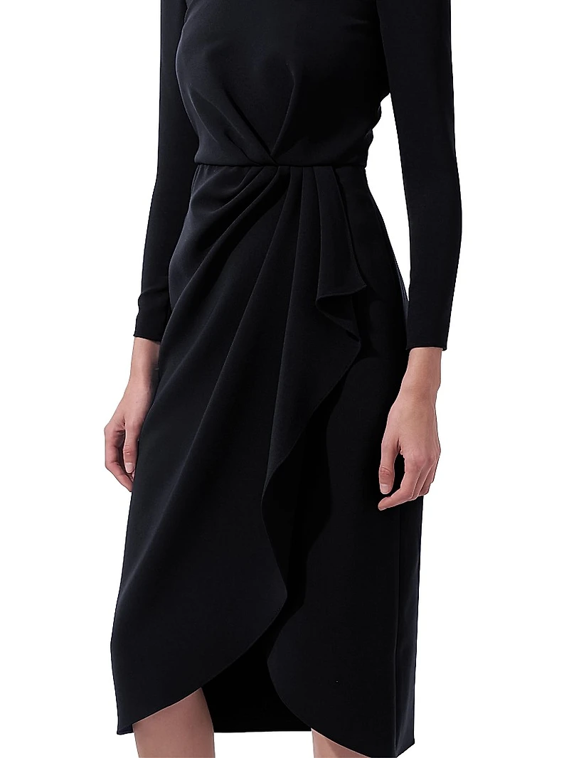 Draped Long-Sleeve Midi Dress