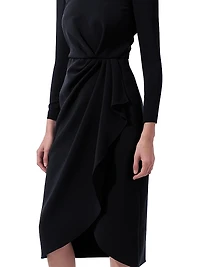 Draped Long-Sleeve Midi Dress