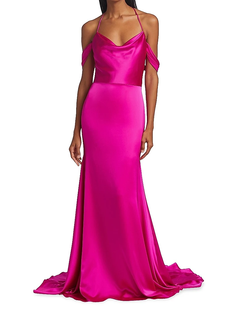 Muriel Satin Open-Back Gown