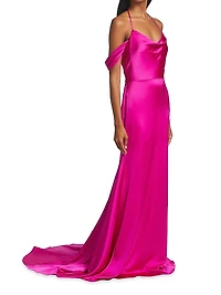 Muriel Satin Open-Back Gown