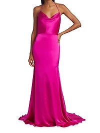 Muriel Satin Open-Back Gown