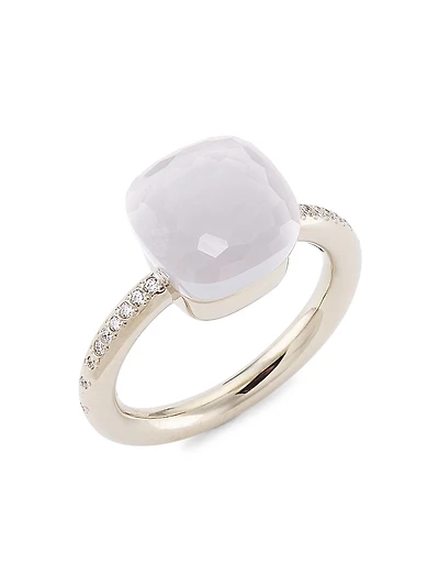 Nudo Classic 18K White Gold, Milky Quartz & Diamond Ring