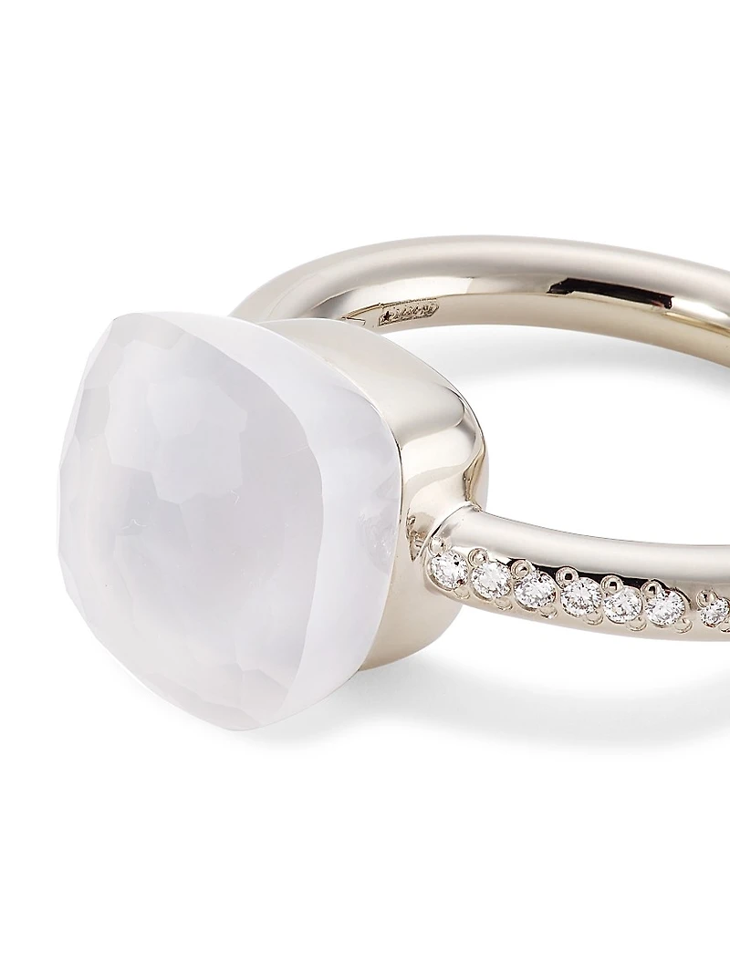 Nudo Classic 18K White Gold, Milky Quartz & Diamond Ring