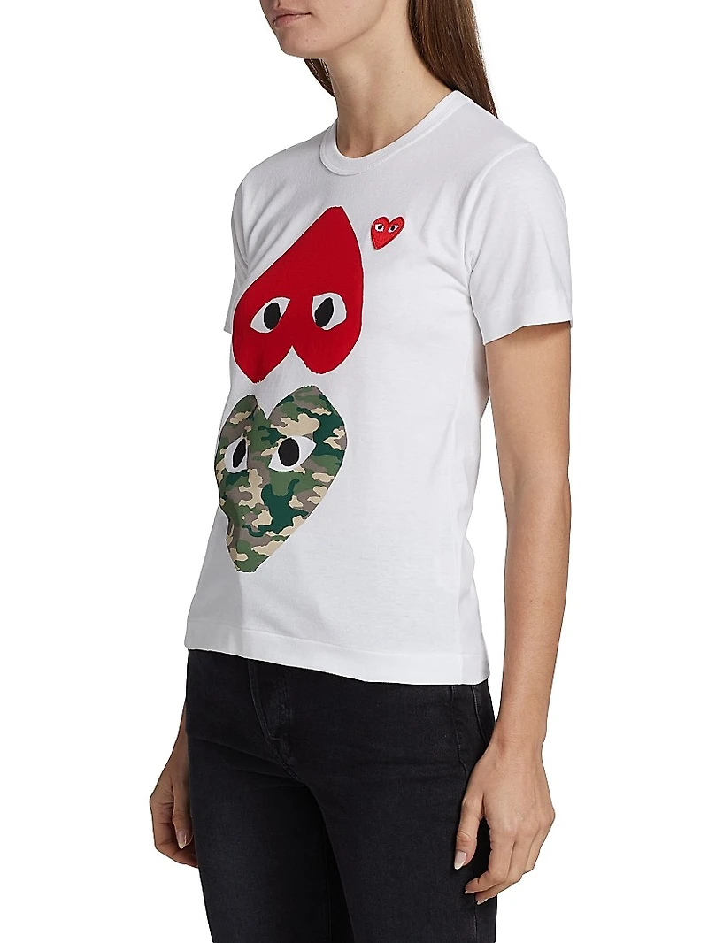 Camouflage-Heart-Print Cotton Jersey T-Shirt