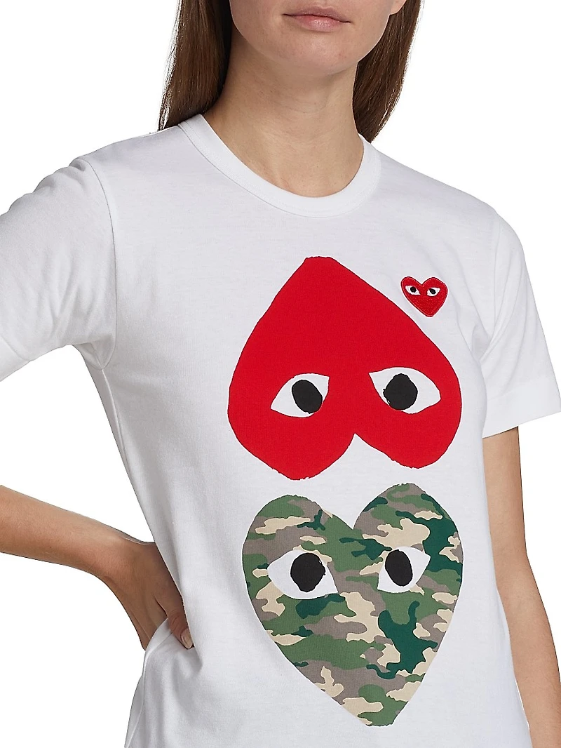 Camouflage-Heart-Print Cotton Jersey T-Shirt