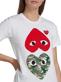 Camouflage-Heart-Print Cotton Jersey T-Shirt