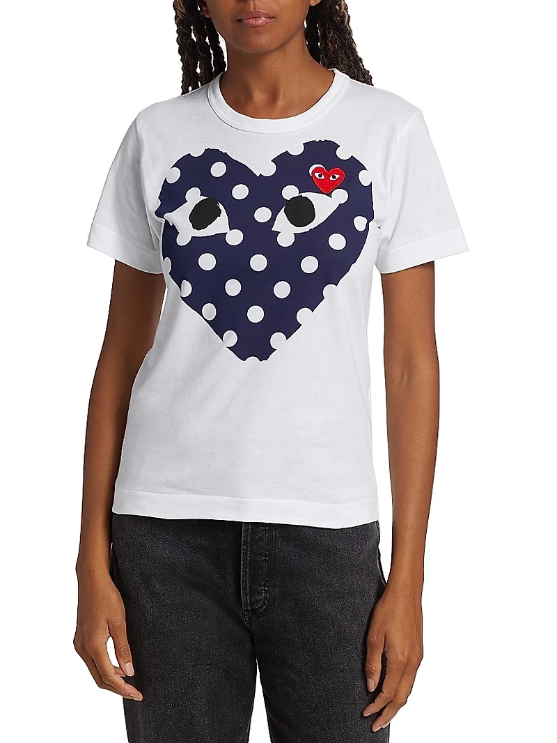 Polka Dot Heart-Print Cotton Jersey T-Shirt