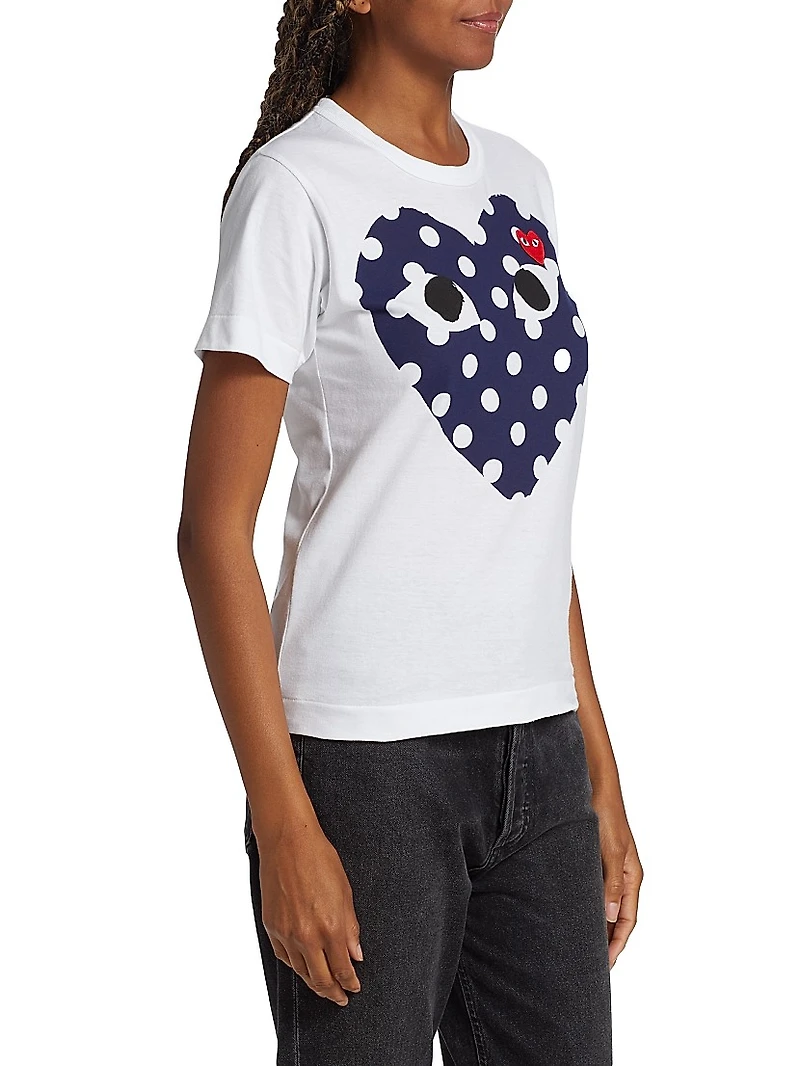 Polka Dot Heart-Print Cotton Jersey T-Shirt