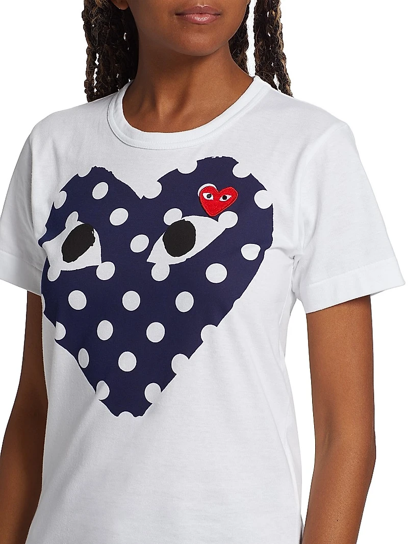 Polka Dot Heart-Print Cotton Jersey T-Shirt