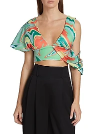 Hazel Asymmetric Printed Crop Top