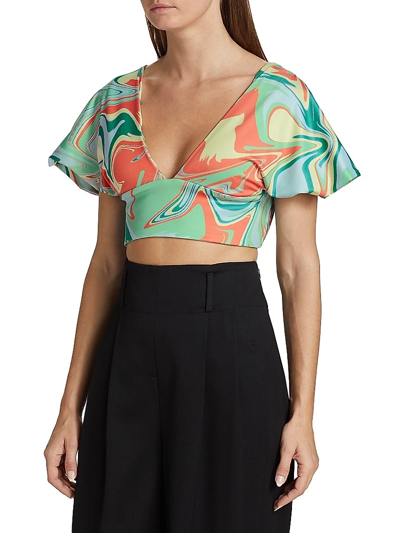 Hazel Asymmetric Printed Crop Top