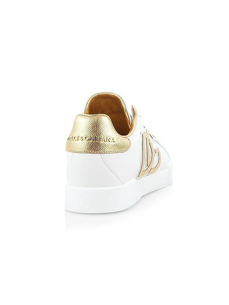 Portofino Logo Metallic Leather Low-Top Sneakers