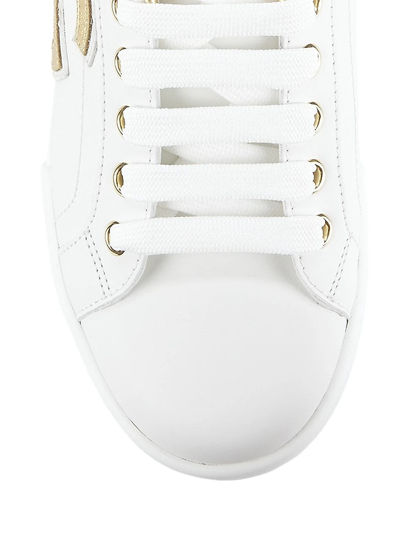 Portofino Logo Metallic Leather Low-Top Sneakers