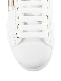 Portofino Logo Metallic Leather Low-Top Sneakers