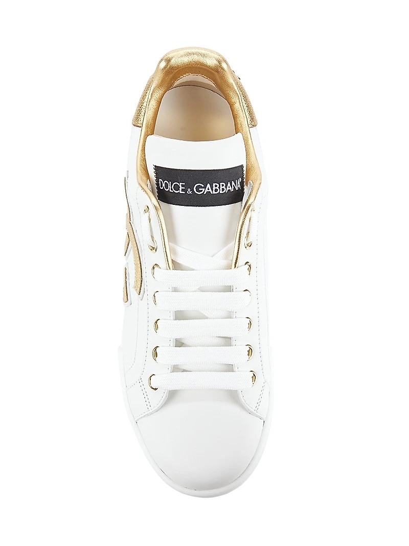 Portofino Logo Metallic Leather Low-Top Sneakers