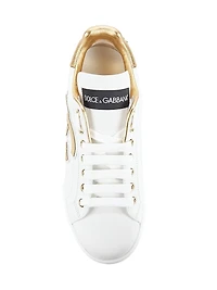 Portofino Logo Metallic Leather Low-Top Sneakers