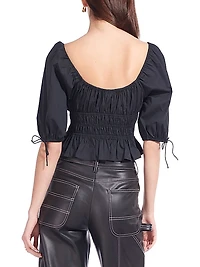 Faye Gathered Puff-Sleeve Top