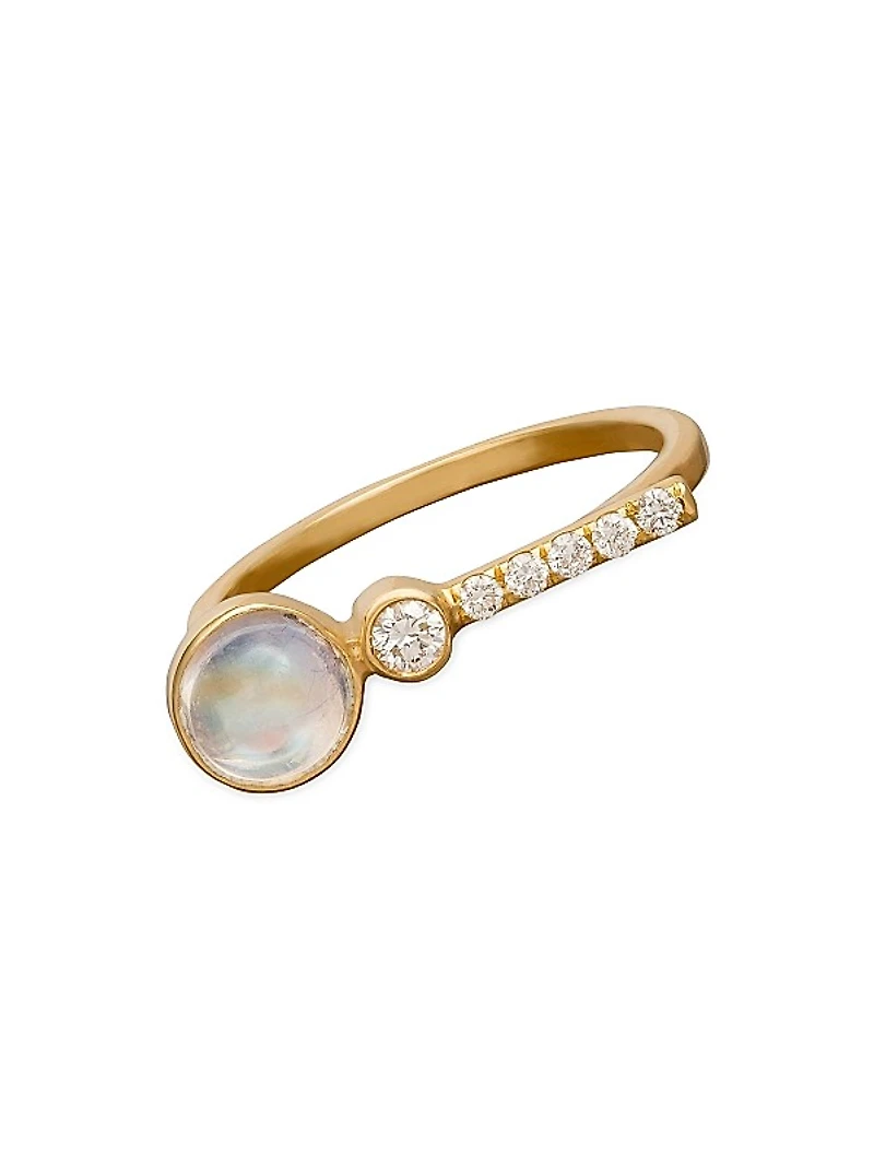 Spark 18K Yellow Gold, Moonstone & Diamond Bar Ring