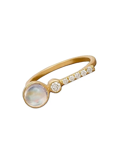 Spark 18K Yellow Gold, Moonstone & Diamond Bar Ring