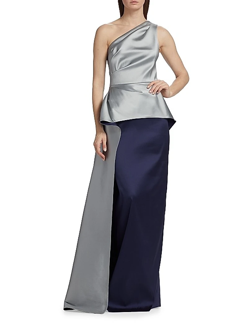 One-Shoulder Peplum Gown