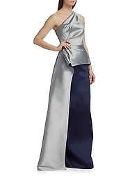 One-Shoulder Peplum Gown