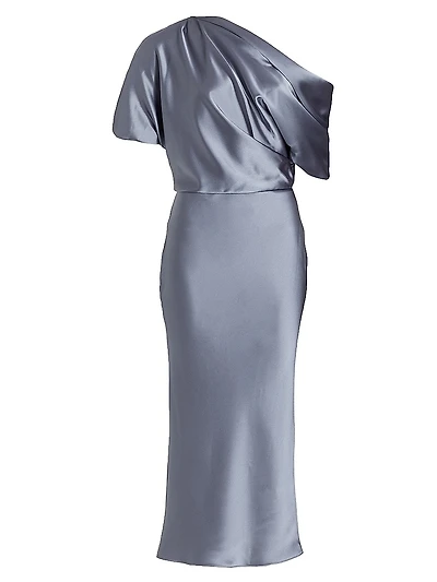 Draped Satin Pencil Midi-Dress
