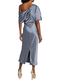 Draped Satin Pencil Midi-Dress