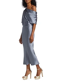 Draped Satin Pencil Midi-Dress
