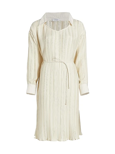 Shannon Collared Plissé-Pleated Dress